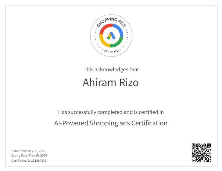Shopping Ads certificate
